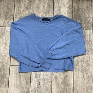 Zesica cropped puff sleeve blue sweater